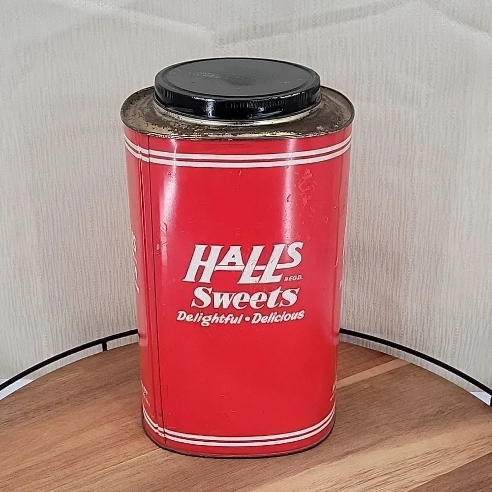 Halls Majestic Sour Lemons Vintage Advertising Tin Can Farmhouse Decor